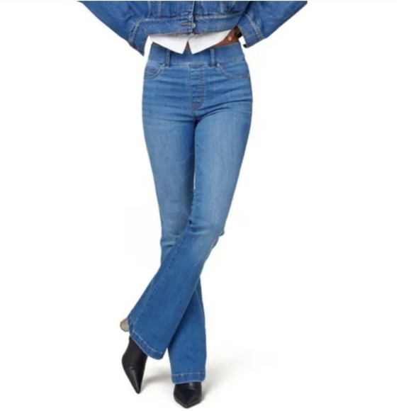 SPANX Denim - Spanx Flare Jeans Medium Wash High Rise Pull On Compression Denim Size Large